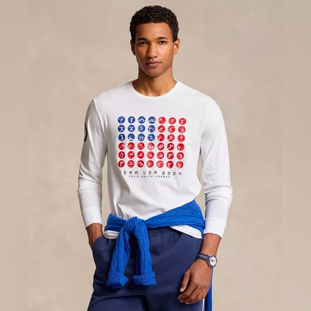 $80 Polo Ralph Lauren Mens Team USA Custom Slim-Fit Long-Sleeve Shirt